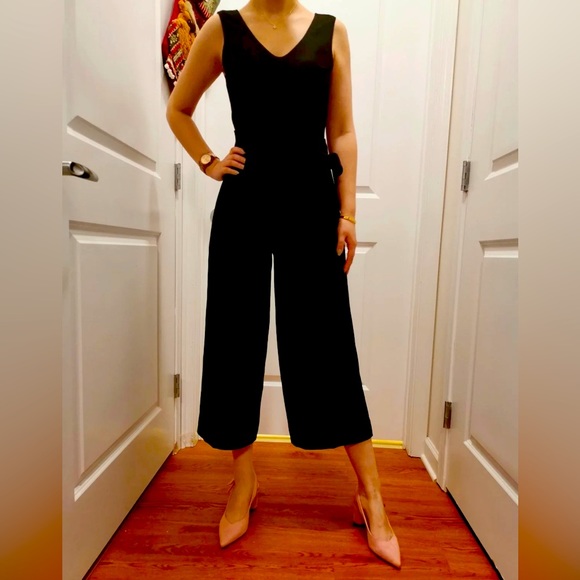 🥂Club Monaco Black Torela Tie Front Jumpsuit V-Neck
Cropped Wide Leg - Picture 3 of 6